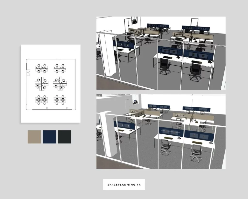 Space Planning - Projet amenagement tertiaire 65 open space 1